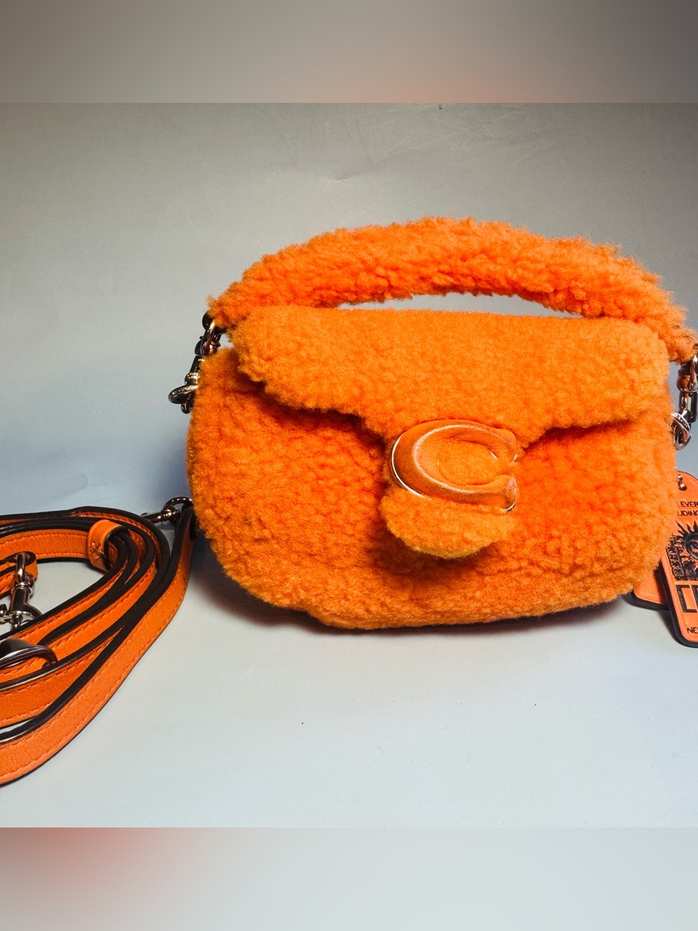 NWOT Coach Orange Shearling Crossbody Bag with Signature C